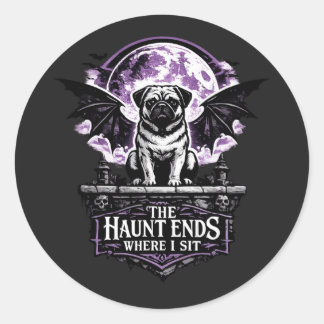 De verschrikking eindigt waar ik zit Pug Halloween Ronde Sticker