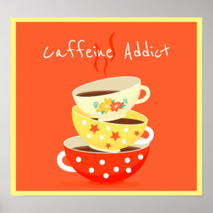 De verslaafdenslogan van de cafeïne met de koppen poster
