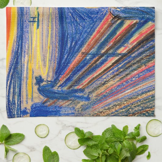De vertoning van Edvard Munch (in pastel) Moderne  Theedoek (Gevouwen)