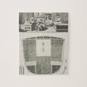 De vervaardiging van een sedanstoel in een coachbu legpuzzel