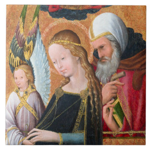 De verwachtingsvolle Madonna met Sint-Jozef Tegeltje