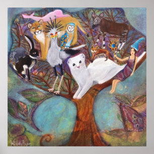 De Verzamelaar Dieren in Boom Fantasievolle Kunst Poster