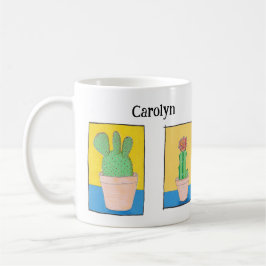 De vette plant dame, cactus tekeningen, jouw naam koffiemok