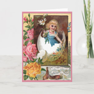 De Victoriaans Kaart van Pasen - Meisje in Ei