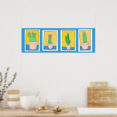 De vier cacti. Eenvoudige moderne kunst. Cactus te Poster (Keuken)