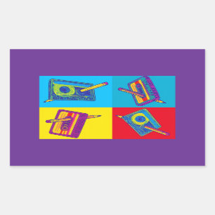 De vier Cassettebandjes 60s ontmoet 80s Pop Art Rechthoekige Sticker