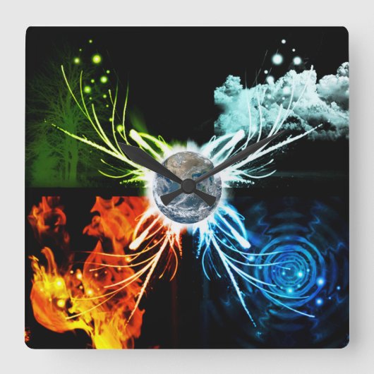 De vier elementen vierkante klok (Voorkant)