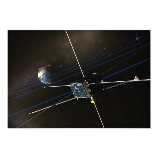 De vijf THEMIS-ruimtevaartuigen in een baan om de  Foto Afdruk (Voorkant)