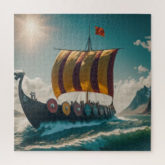 De Vikinglongship snijdt door de golven Legpuzzel (Verticaal)