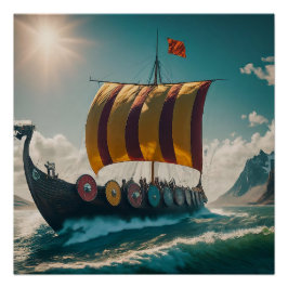 De Vikinglongship snijdt door de golven Perfect Poster