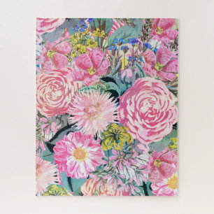 De vintage bloemenillustratie van de waterverf legpuzzel
