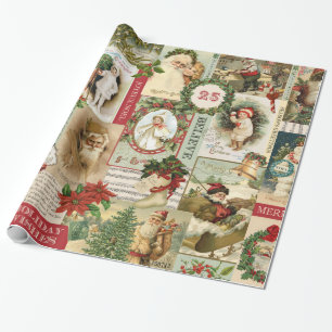 DE VINTAGE COLLAGE VAN KERSTMIS CADEAUPAPIER