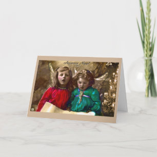 De vintage Engelen die van Kerstmis Wenskaart Feestdagen Kaart