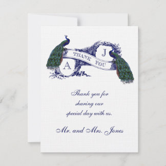 De vintage Foto van het Huwelijk van de Pauw dankt Bedankkaart