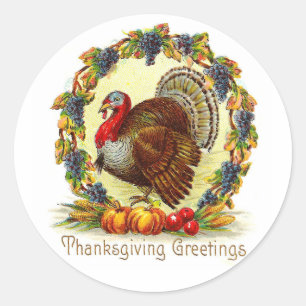 De vintage Groeten Turkije van de Thanksgiving Ronde Sticker