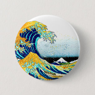 De Vintage, Grote Golf van PixDezines, Hokusai Ronde Button 5,7 Cm