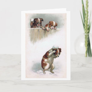 "De Vintage honden die van Sneeuwballen spelen" Feestdagen Kaart
