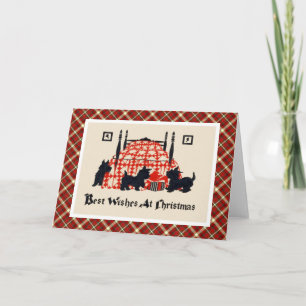 De vintage Honden van Terrier van Kerstmis Feestdagen Kaart