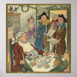 De vintage Illustratie van Caroling van Kerstmis Poster