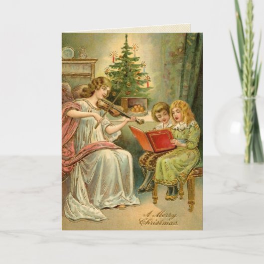 De vintage Kaart van de Engel van Kerstmis (Voorkant)