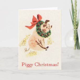 De Vintage Kaart van Kerstmis van Piggy met Leuk