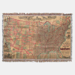 De vintage Kaart van Verenigde Staten (1883) Deken
