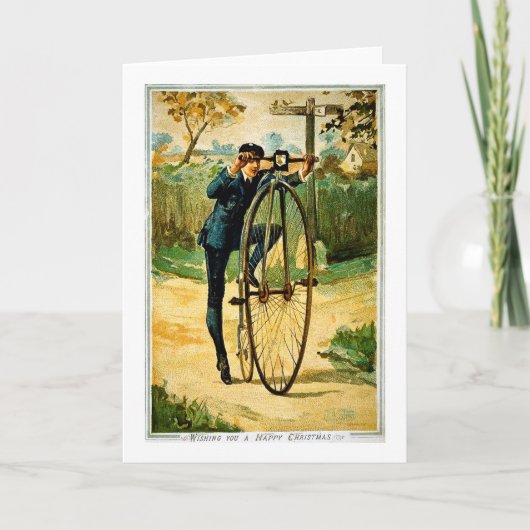 De vintage Kerstkaart van de Fiets Feestdagen Kaart (Voorkant)