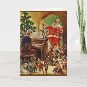 De vintage Kerstkaart van de Kerstman, van Elf en Feestdagen Kaart