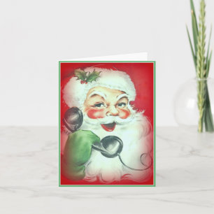 De vintage Kerstman met Telefoon - Vintage Feestdagen Kaart