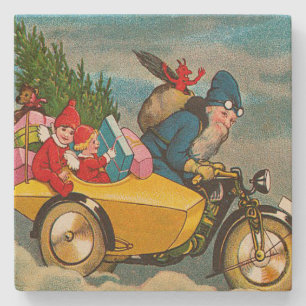 De vintage Kerstman op Kerstmis van de Motorfiets Stenen Onderzetter