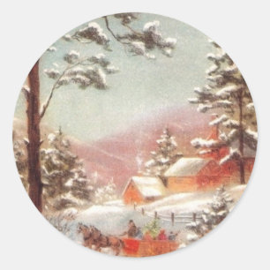 De vintage Scène van het Land van de Winter Ronde Sticker