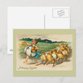 De Vintage van de Parade van het Kuiken van Pasen Feestdagenkaart (Voorkant / Achterkant)