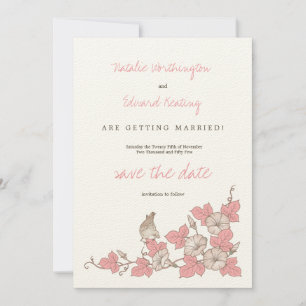 De vintage Vogel van het Koraal & het Huwelijk van Save The Date