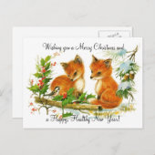 De vintage vossen van Kerstmis Feestdagenkaart (Voorkant / Achterkant)