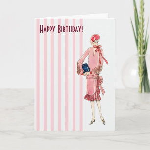 De vintage Vrouw van jaren '20 in de Roze Kaart
