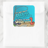 De vis en de worm vierkante sticker (Tas)