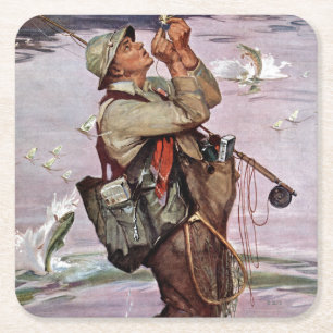 De vis pompt. vierkante kartonnen onderzetter