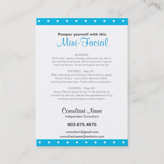 De Visite 3,5" x 2,5" - carte d'instruction Mini-Faciale (Devant)