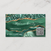 De Visite Agate Green Gold Parties scintillant QR Code Carte (Devant)