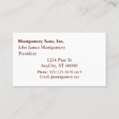 De Visite Bus. Carte - Monogramme Bourgogne (Dos)