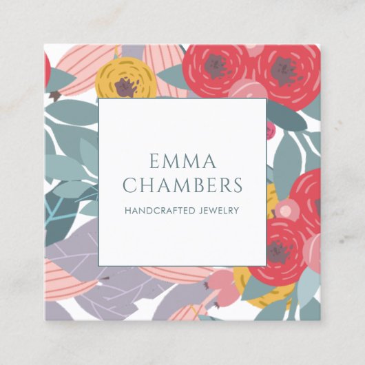 De Visite Carré Carte d'affichage Whimsical Boho Peint Floral (Devant)