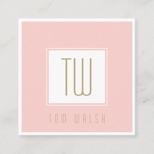 De Visite Carré Carte élégante Monogramme Rose Or (Devant)