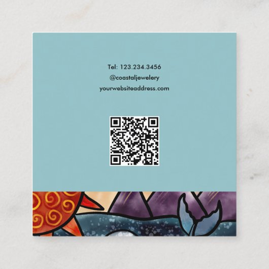 De Visite Carré Écouter la carte d'affichage | Baleine d'aquarelle (Dos)