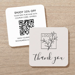De Visite Carré Merci Insérer Carte Logo Code QR Blanc Cassé
