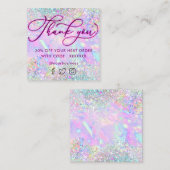 De Visite Carré neon merci parties scintillant opal texture carte (Devant / Derrière)