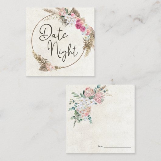 De Visite Carré Pastel Boho Neutral Floral Date Carte Nuit (Devant / Derrière)
