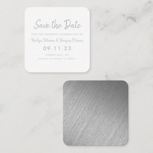 De Visite Carré Silver Foil & Script Enregistrer La Carte Date (Devant / Derrière)