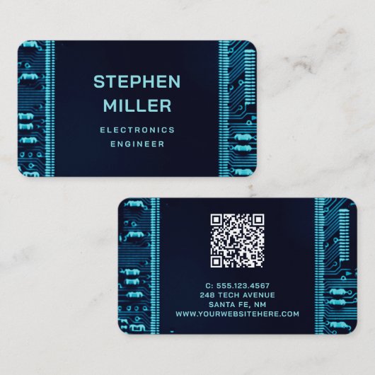 De Visite Carte à circuit bleu QR Code ingénieur électroniqu (Devant / Derrière)