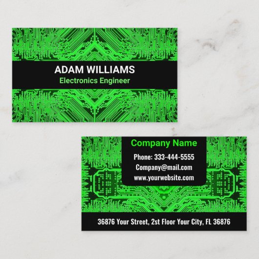 De Visite Carte à circuit imprimé (PCB) Vert moderne (Devant / Derrière)