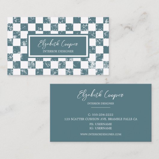 De Visite Carte À damiers Dusty Blue (Devant / Derrière)